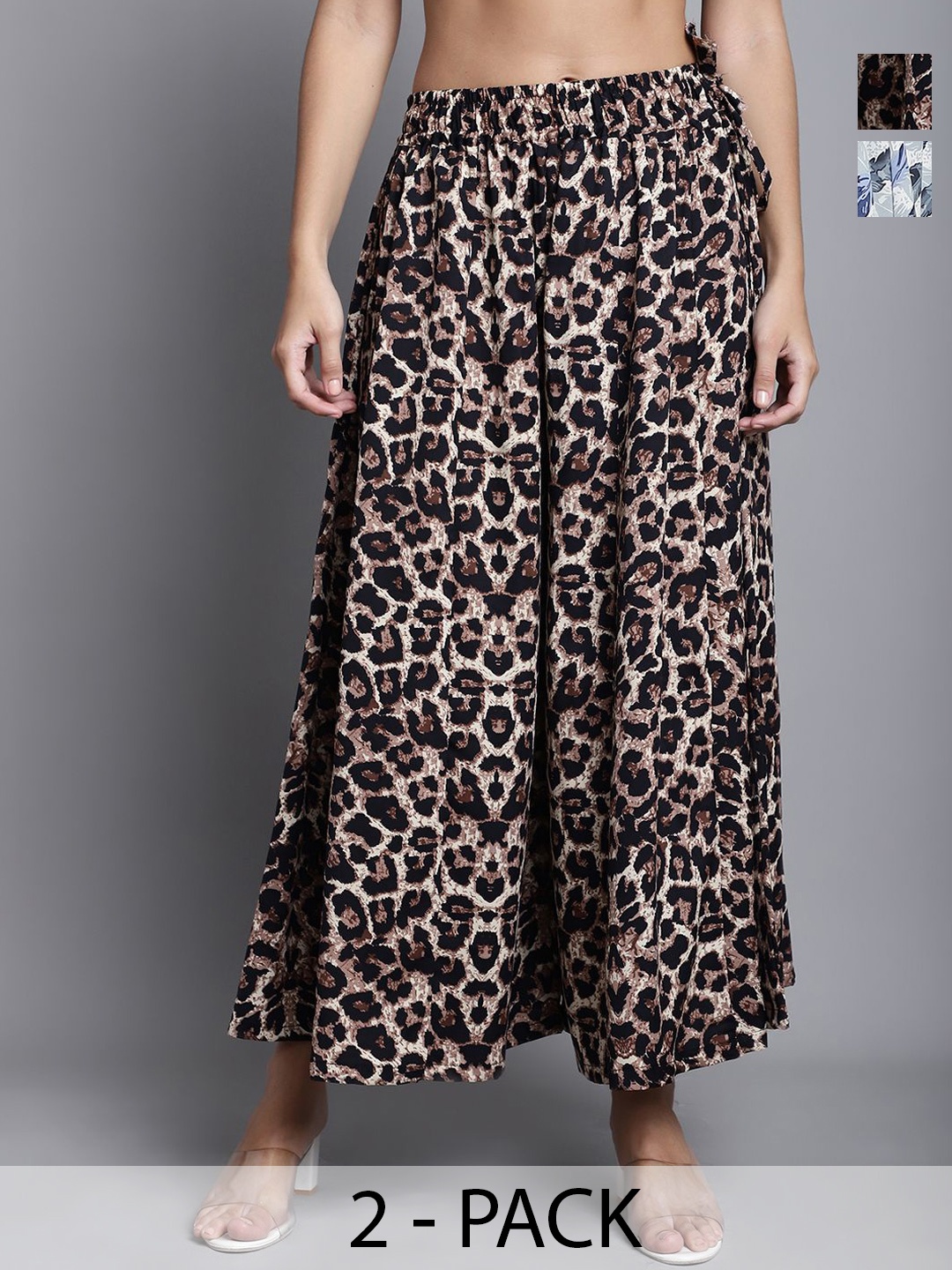 

Valles365 by S.C. Women Pack Of 2 Printed Flared Palazzos, Black