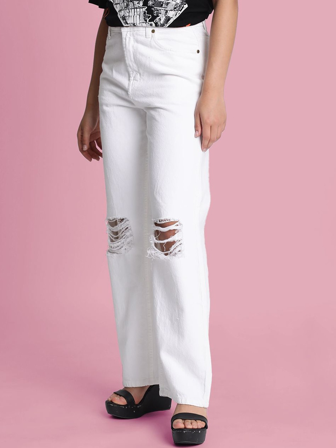 

Bene Kleed Women Straight Fit High-Rise Slash Knee Jeans, White