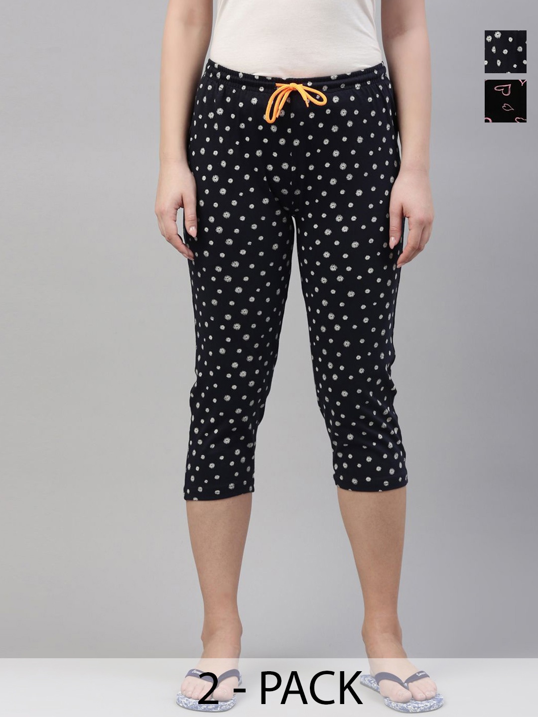 

Kryptic Women Pack of 2 Cotton Printed Capris, Black