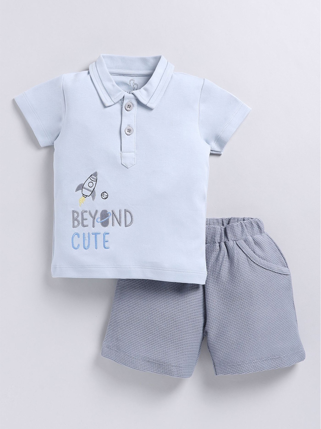 

BABY GO Boys Embroidered Shirt Collar T-shirt With Shorts, Blue