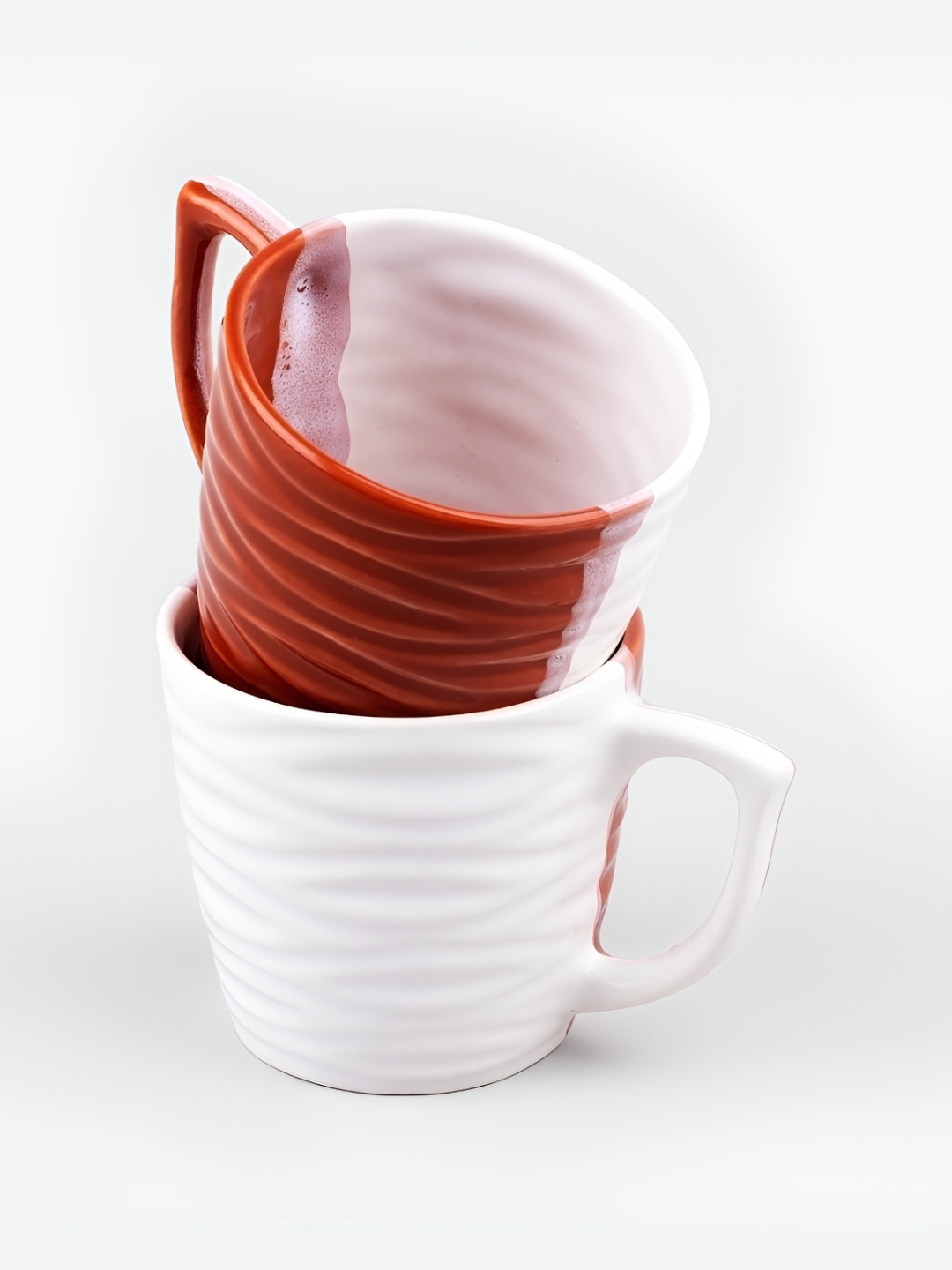 

Storepedia White & Brown 2 Pieces Textured Ceramic Glossy Cups-150 ml Each