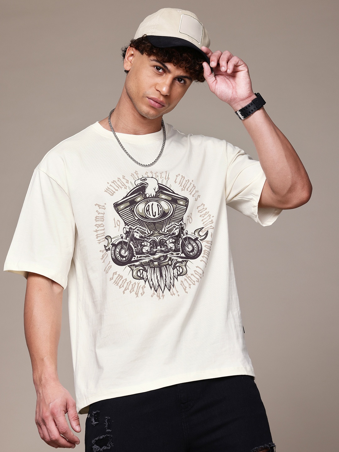 

The Roadster Lifestyle Co. Printed Relaxed Pure Cotton T-shirt, White