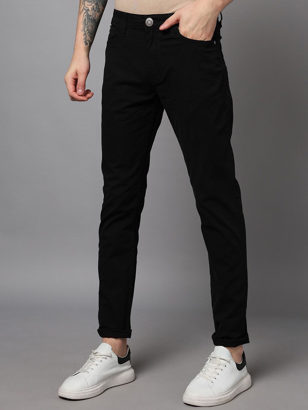 

INDIROCKS Men Cotton Stretchable Jeans, Black