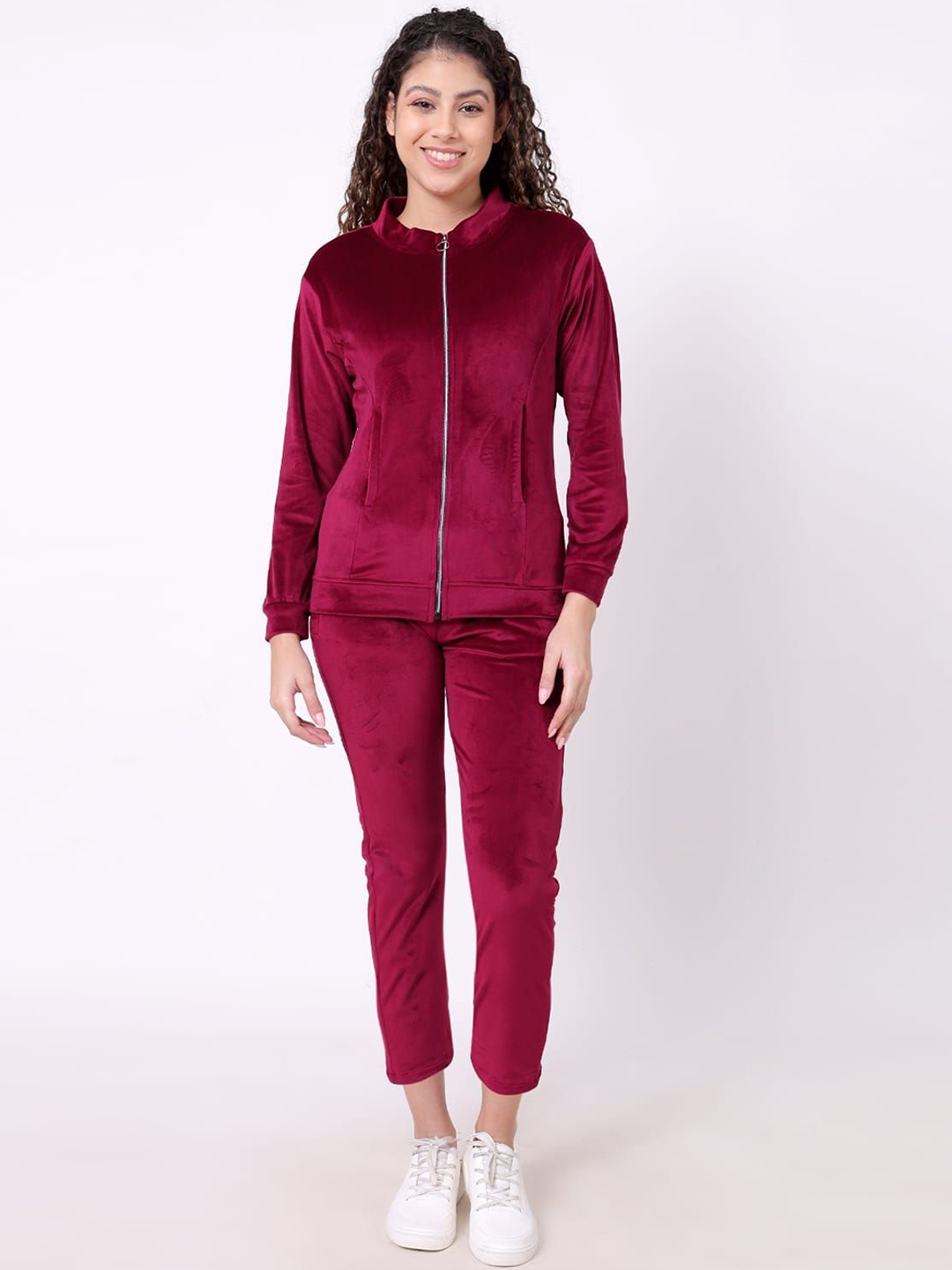 

FELLAMO Women Mock Collar Tracksuit, Maroon