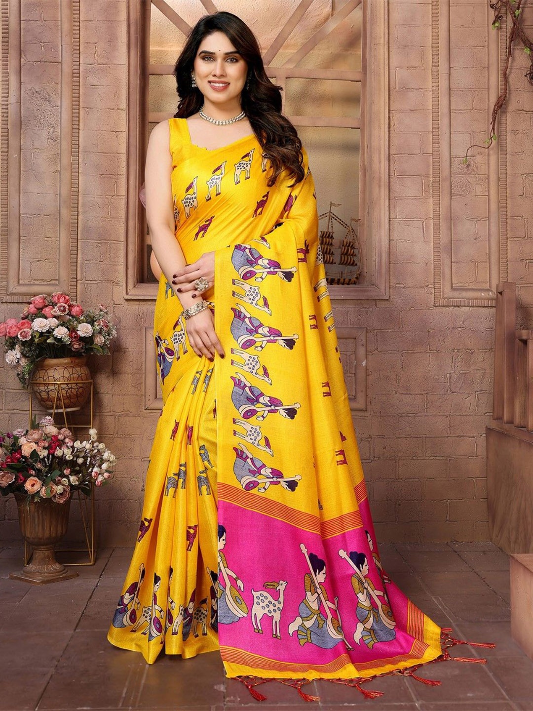 

KALINI Ethnic Motifs Art Silk Saree, Yellow