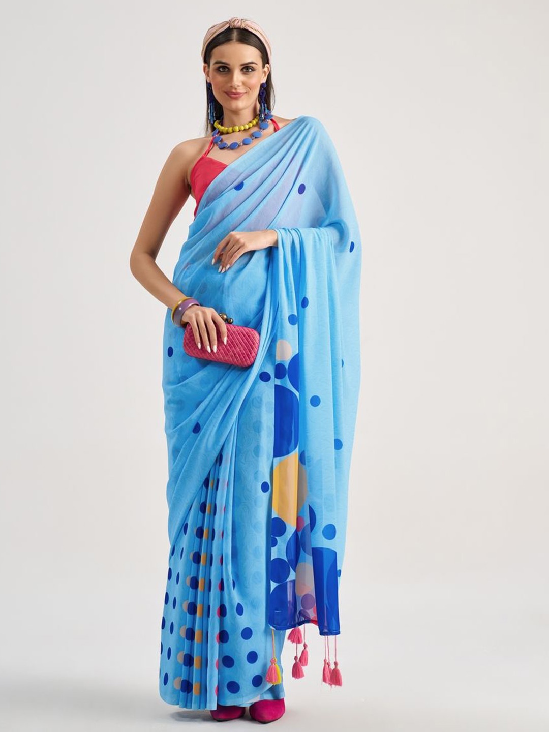 

Suha Polka Dot Pure Georgette Saree, Blue