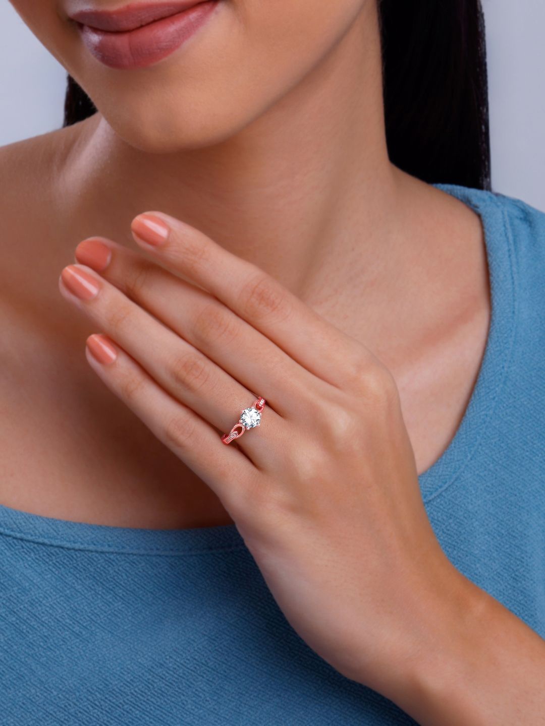 

GIVA 925 Silver Rose Gold Timeless Elegant Cubic Zirconia Studded Adjustable Finger Ring