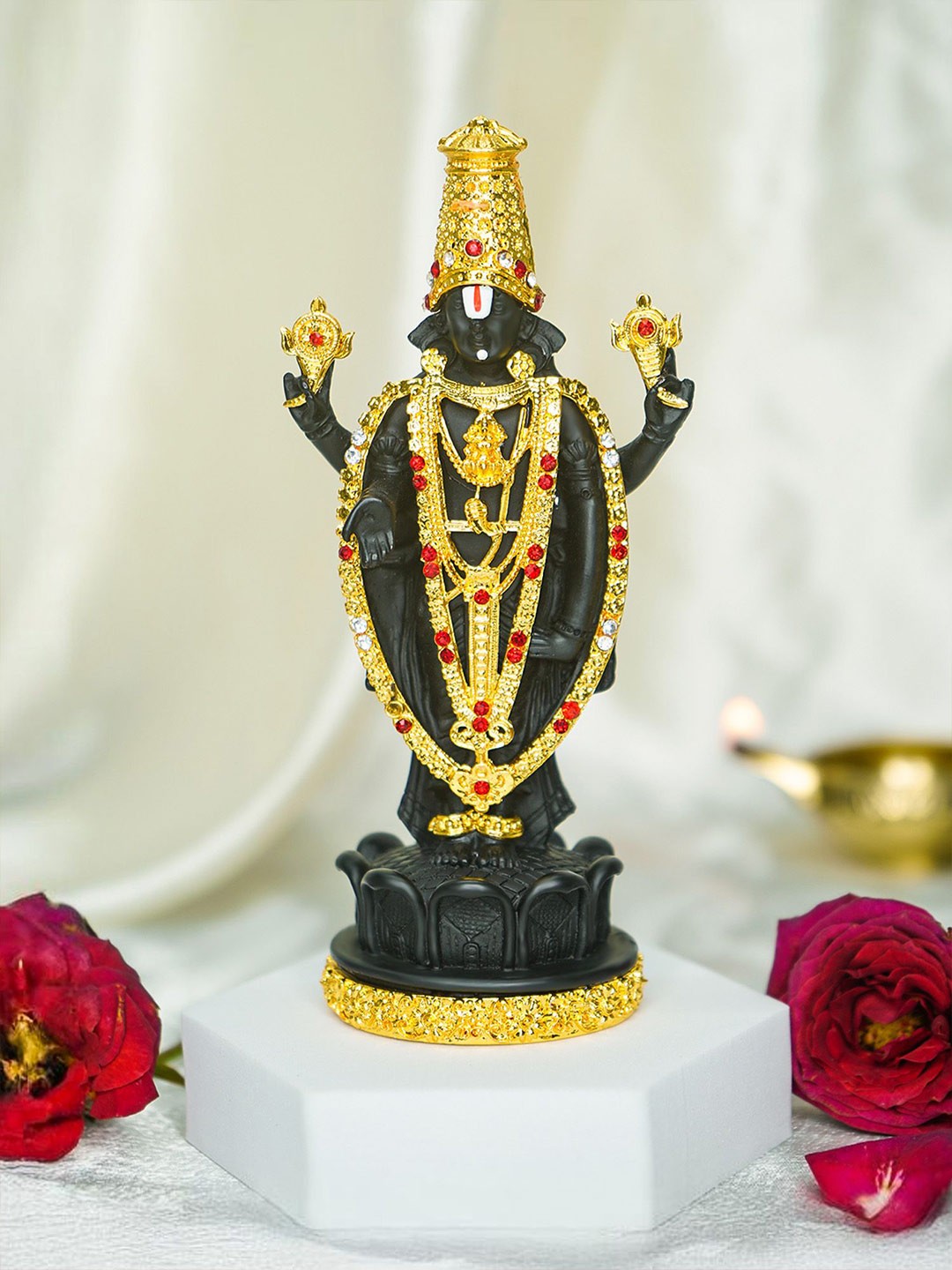 

Ekhasa Black and Gold-Toned Tirupati Balaji Religious Idol Showpiece