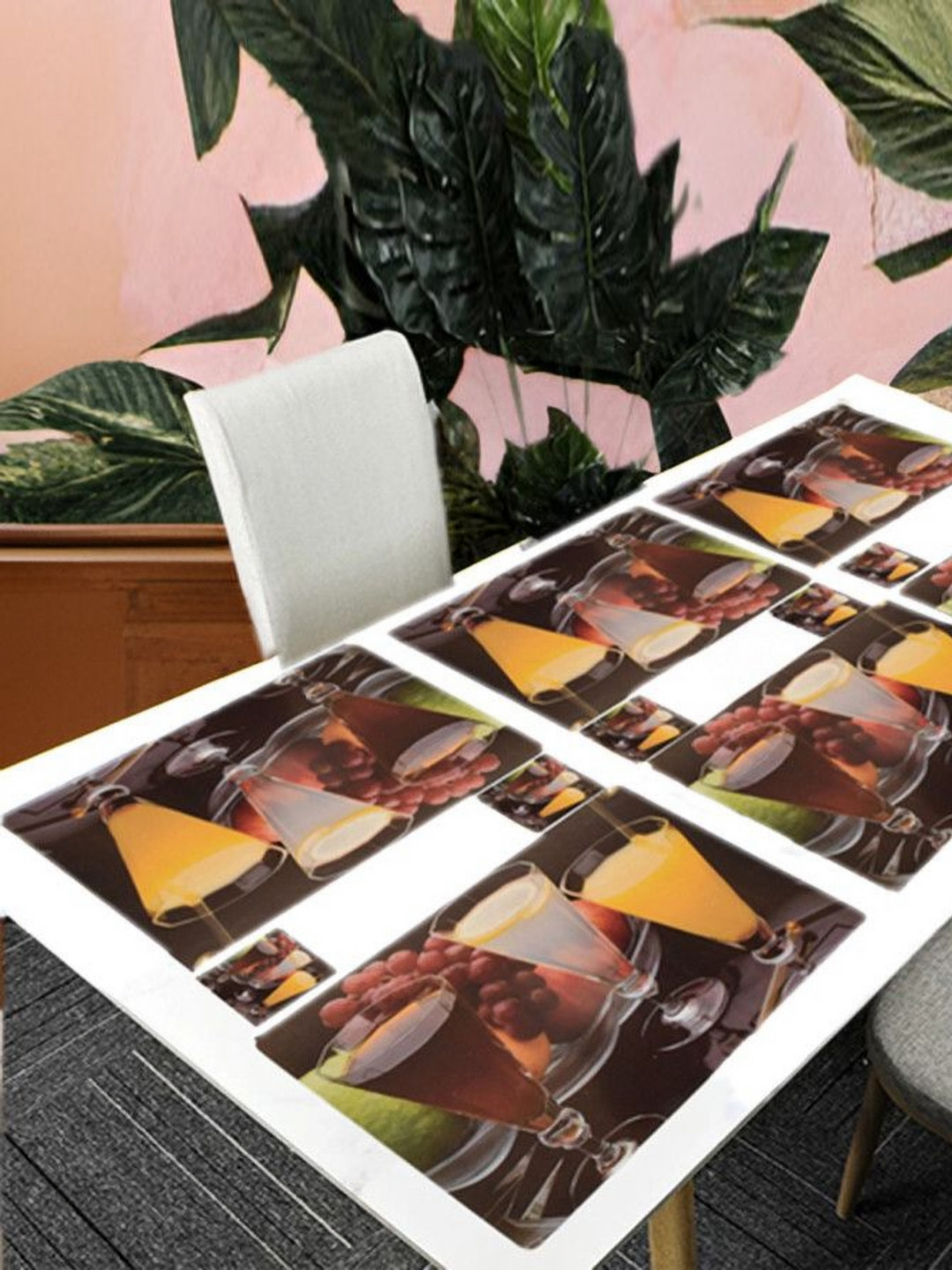 

REVEXO Brown & Beige 12 Pieces Printed Rectangular Shaped Coasters & Table Placemats