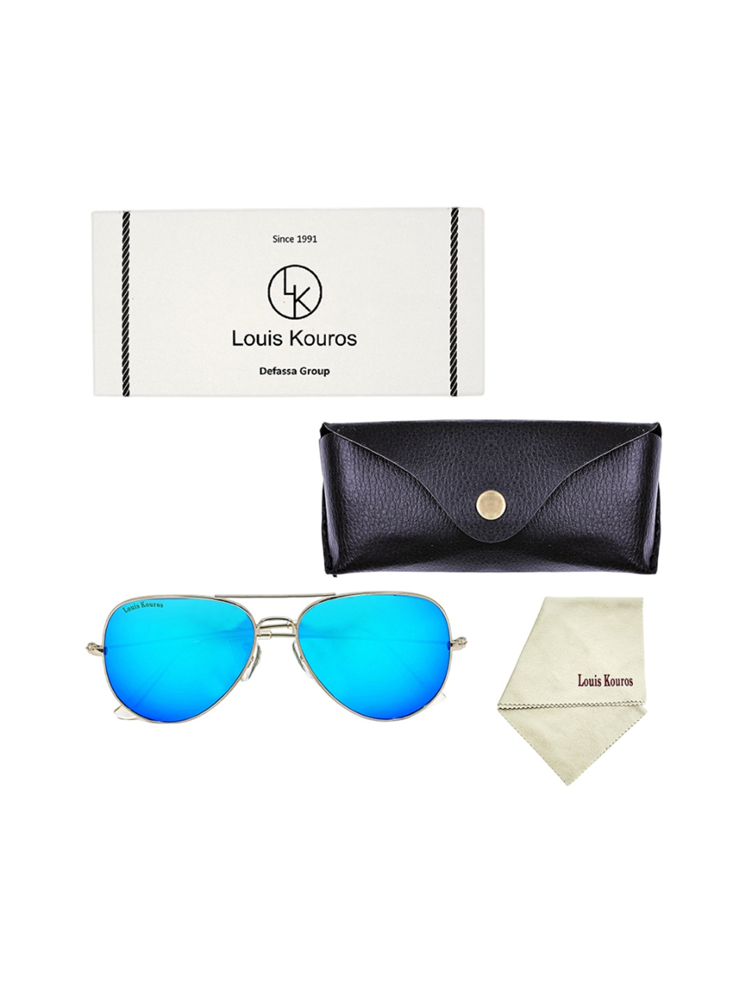 

LOUIS KOUROS Unisex Aviator Sunglasses with UV Protected Lens, Blue