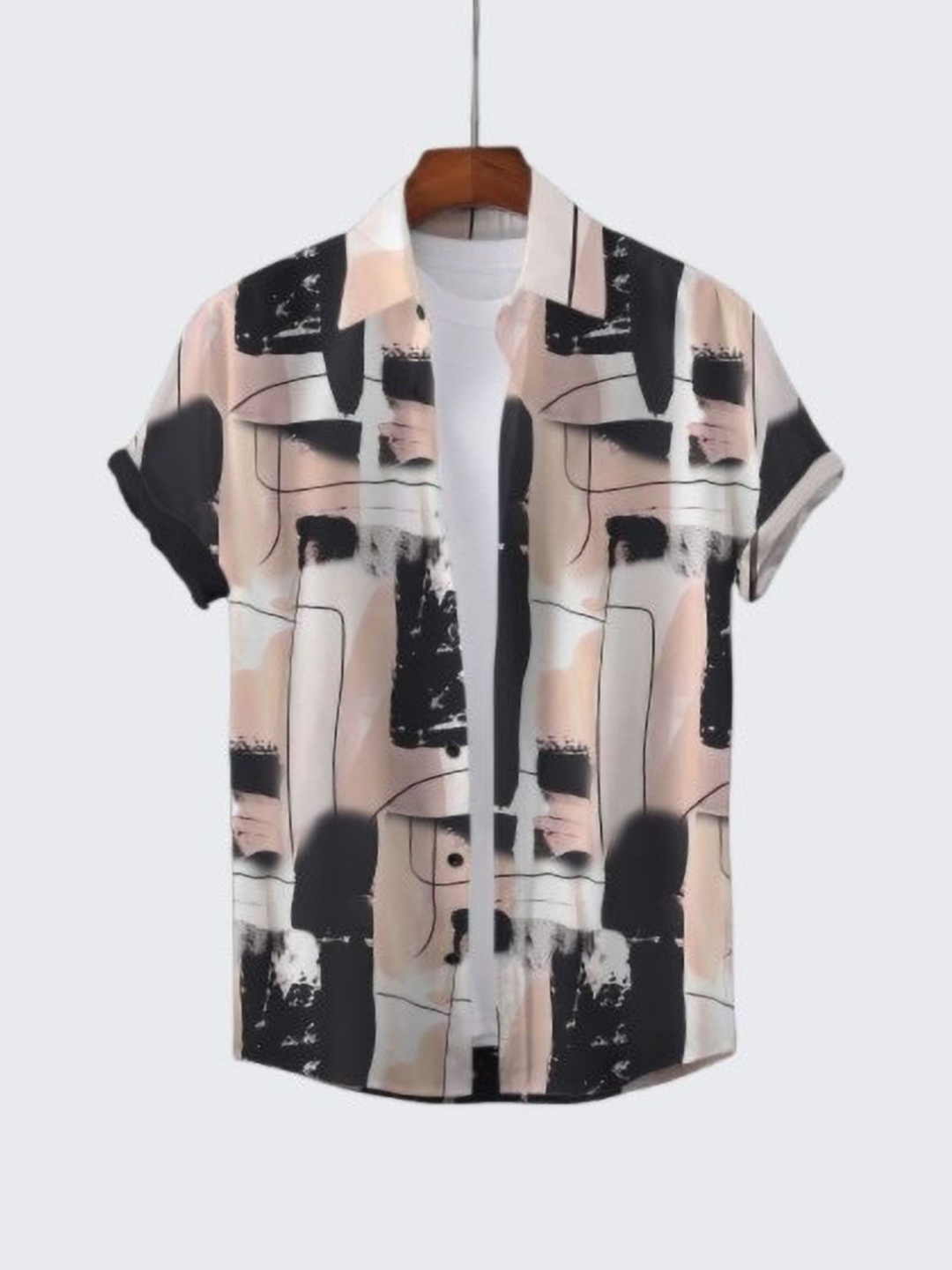 

iCome Men Slim Fit Spread Collar Abstract Printed Casual Shirt, Peach