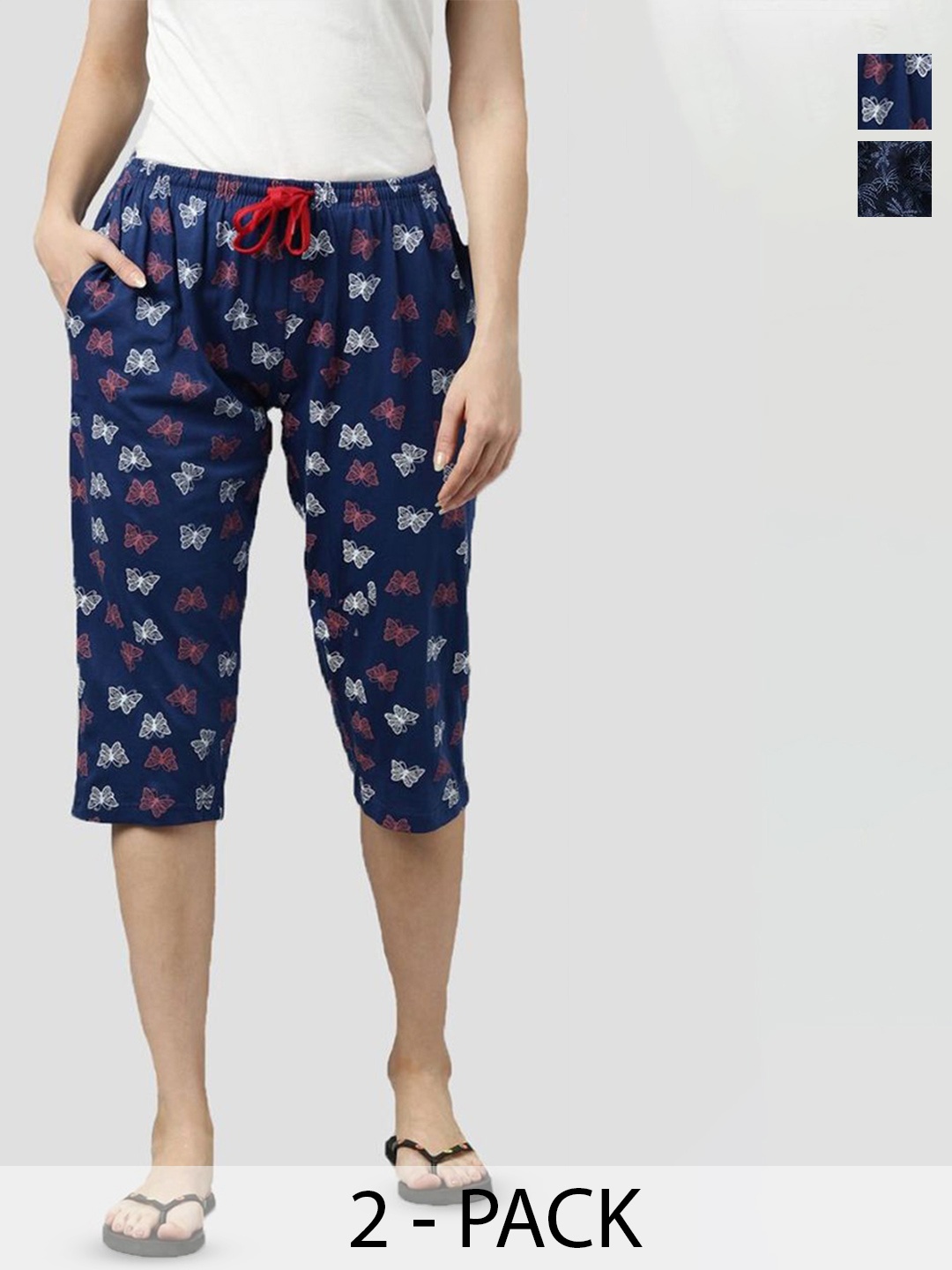 

Kryptic Women Pack of 2 Cotton Printed Capris, Navy blue