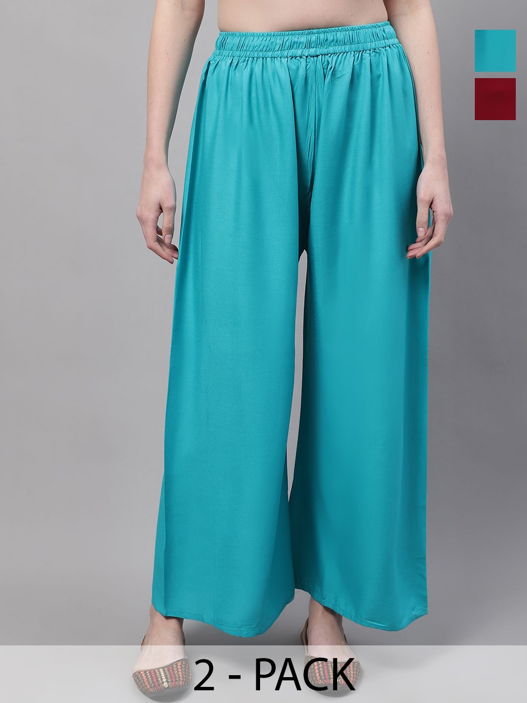 

Valles365 by S.C. Women Pack of 2 Flared Palazzos, Maroon