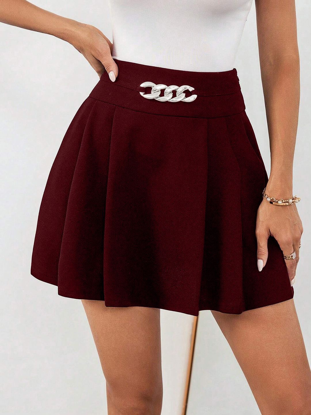 

ADDYVERO Women High Waist Flared Mini Skirt, Maroon