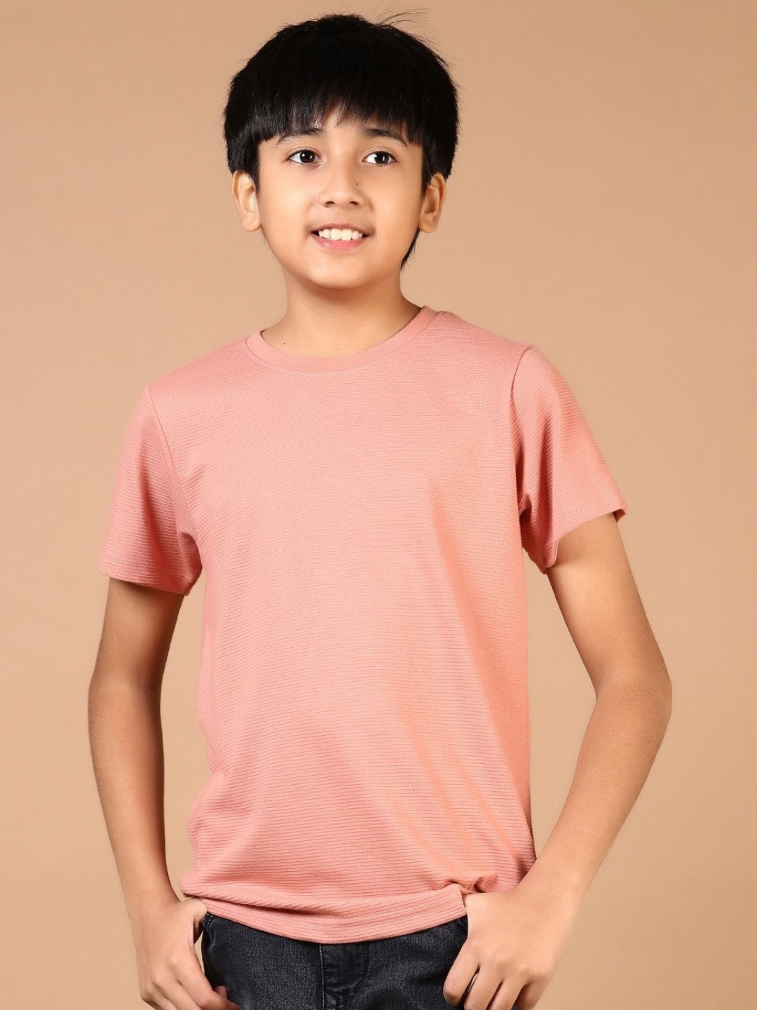 

V-Mart Boys Solid Round Neck Cotton T-shirt, Peach