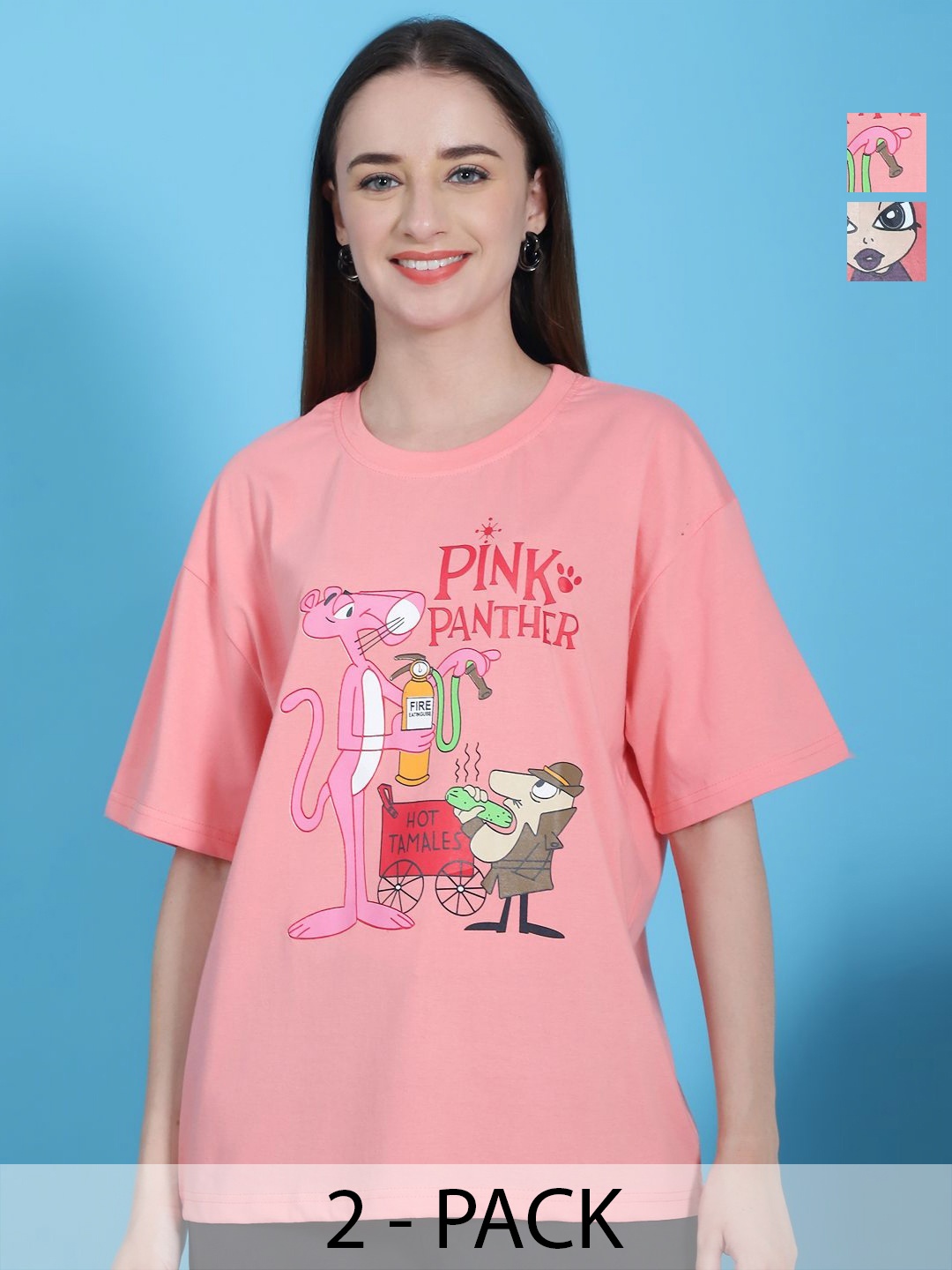 

Dreambe Women Pack of 2 Graphic Printed Round Neck Cotton Relaxed Fit T-shirts, Pink