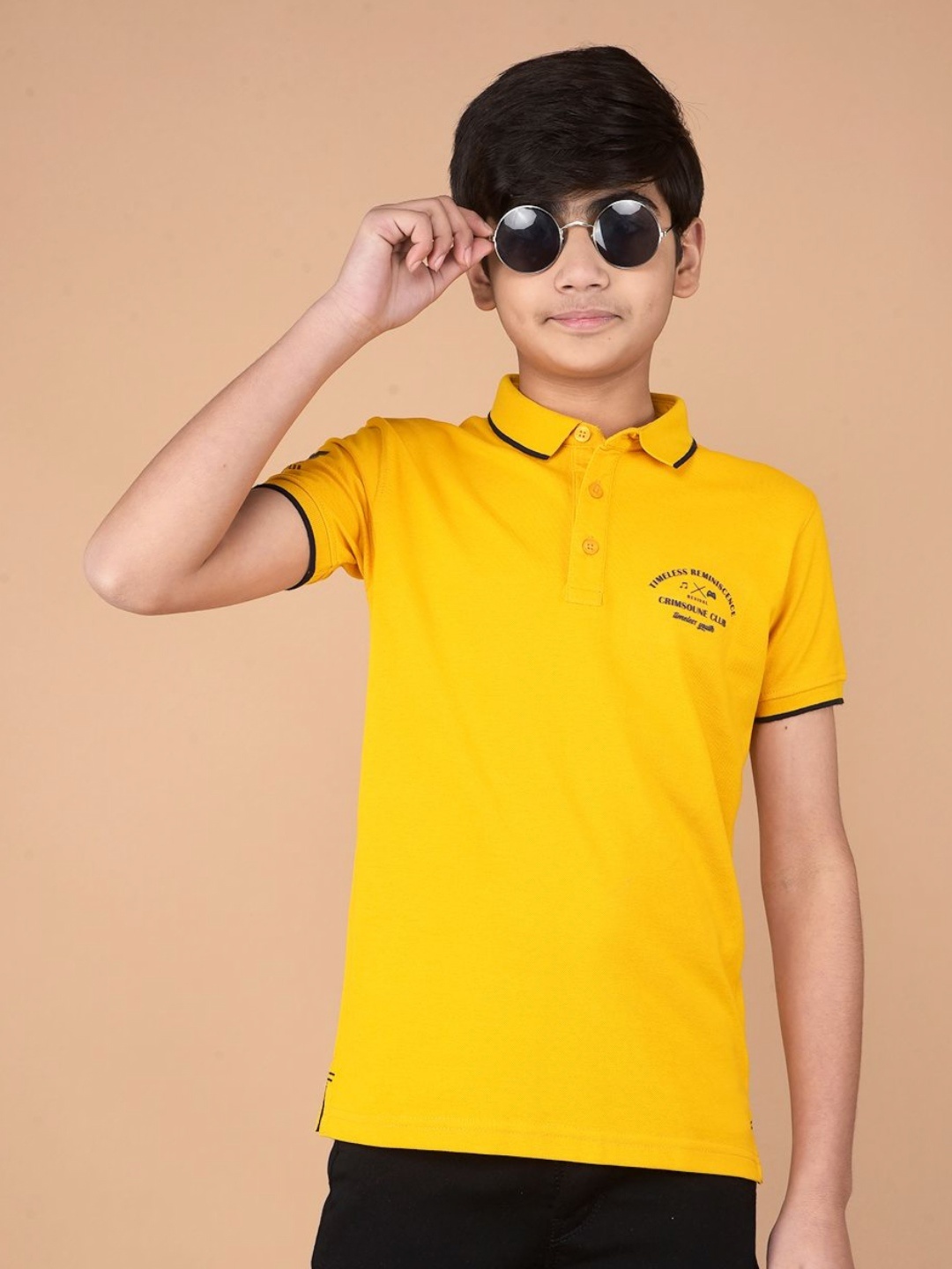 

Crimsoune Club Boys Polo Collar Pockets Slim Fit T-shirt, Mustard