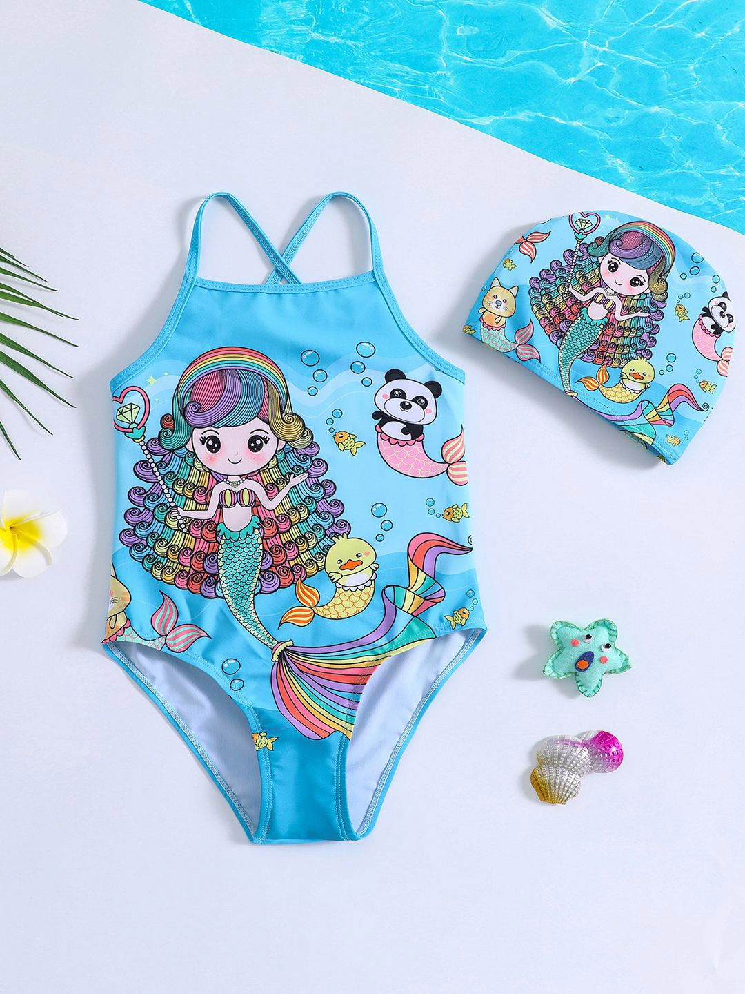 

YK Girls Printed Swimwear Bodysuit, Blue