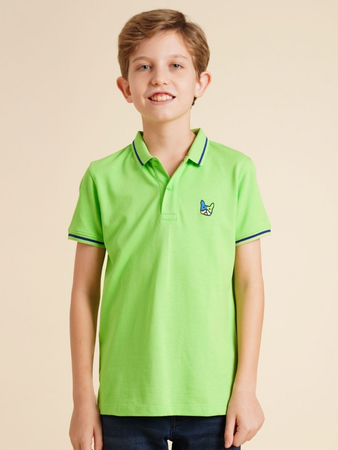 

Jack & Jones Junior Boys Solid Polo Collar Cotton T-shirt, Green