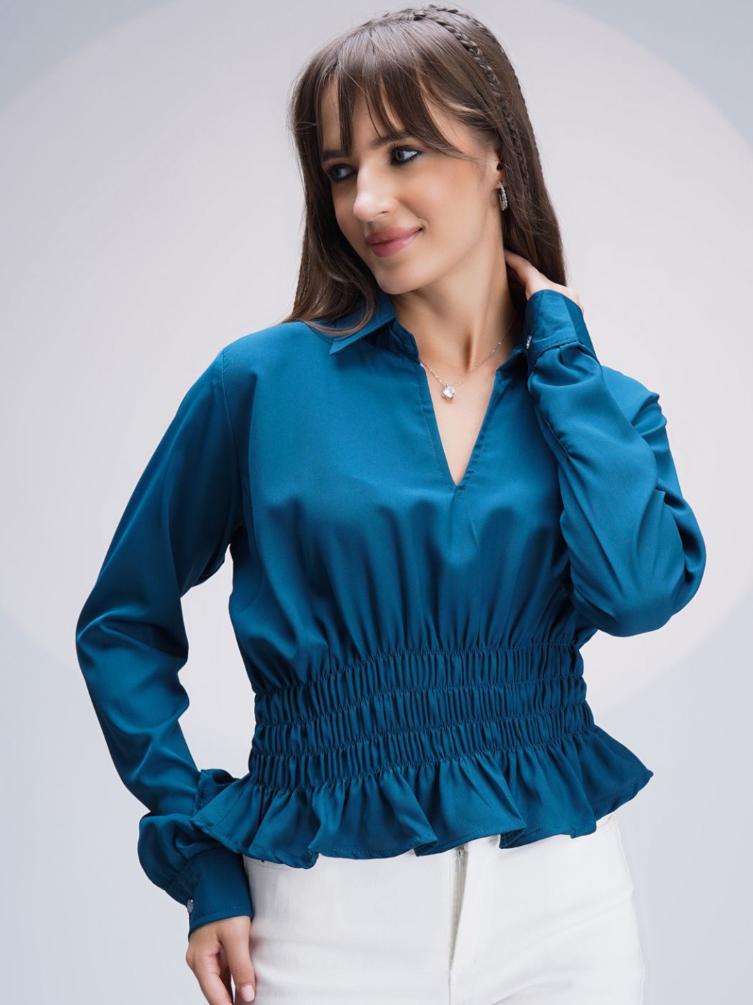 

Chemistry Women Smocked Shirt Style Top, Blue