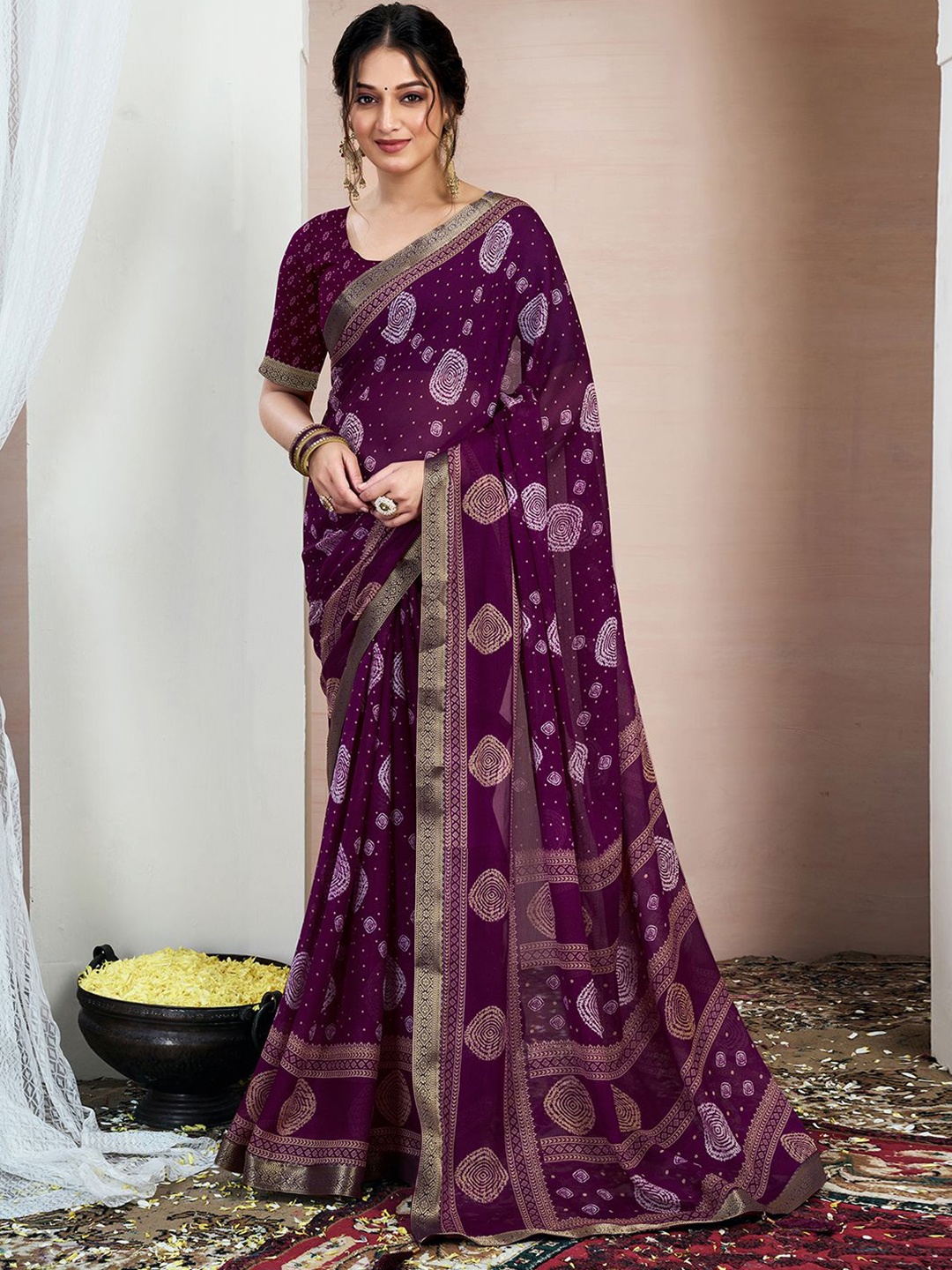 

KALINI Zari Pure Chiffon Saree, Magenta