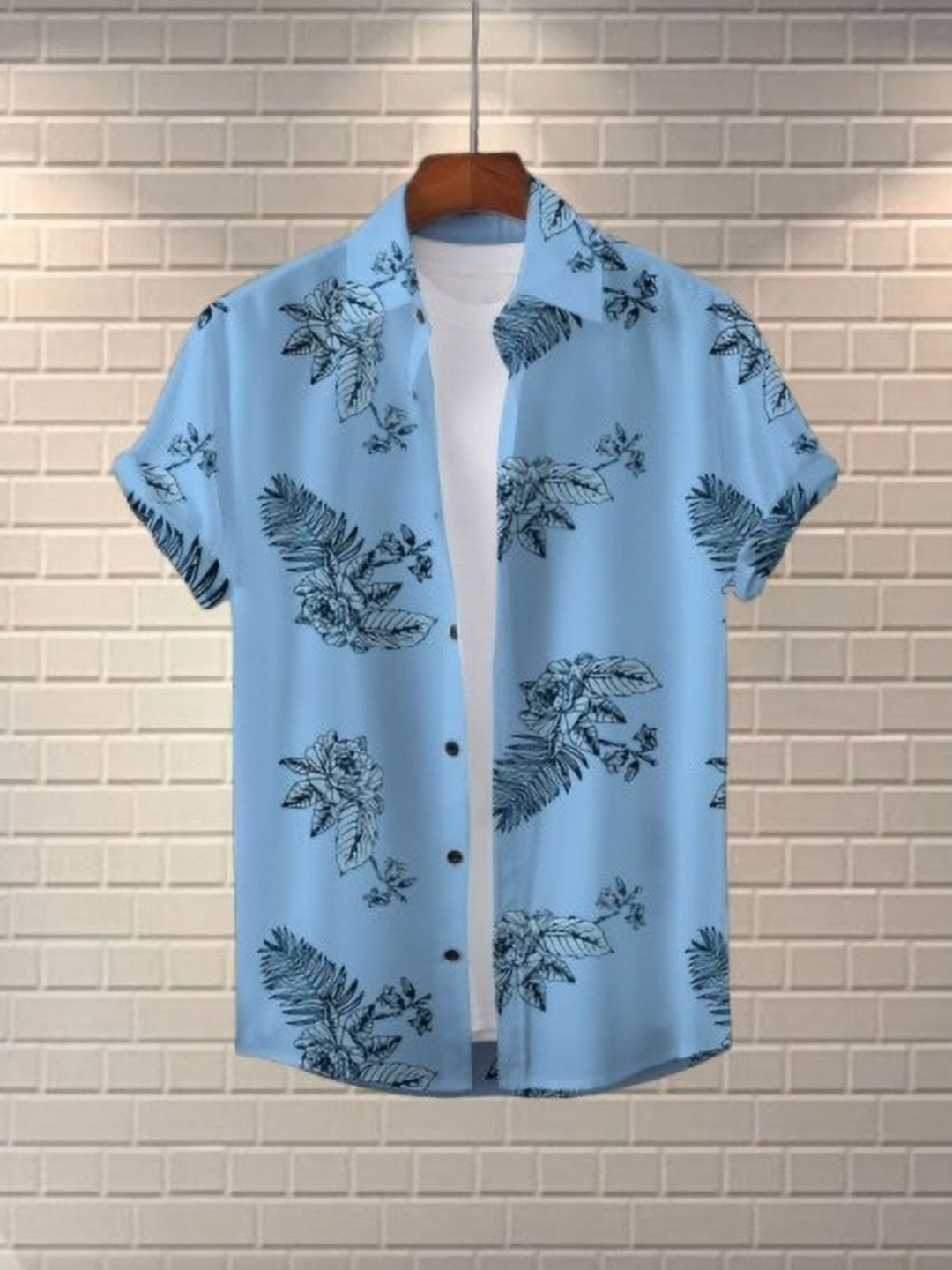 

iCome Men Slim Fit Spread Collar Floral Printed Casual Shirt, Blue
