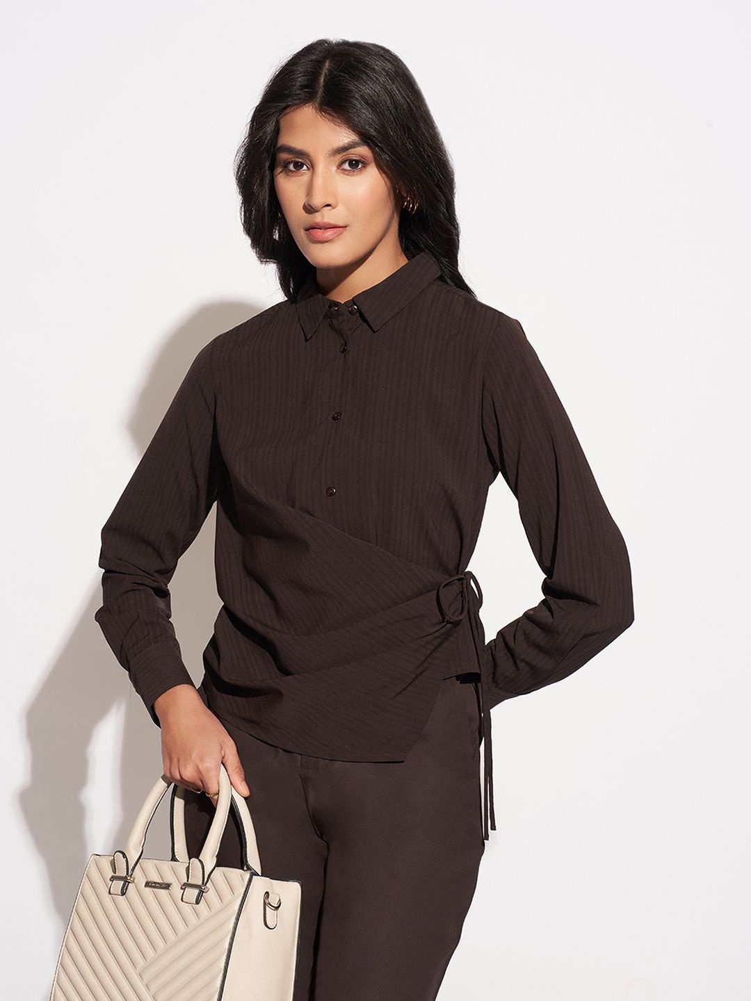 

Annabelle by Pantaloons Shirt Style Top, Coffee brown