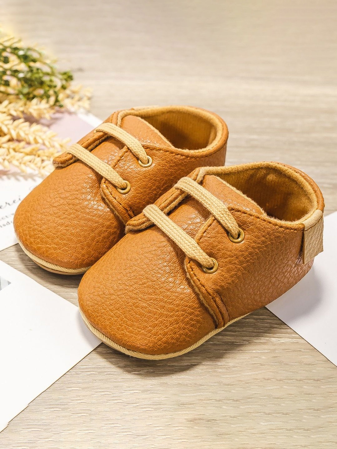 

NESKA MODA Kids PU Leather Rubber Sole Lace Sneakers Booties, Brown