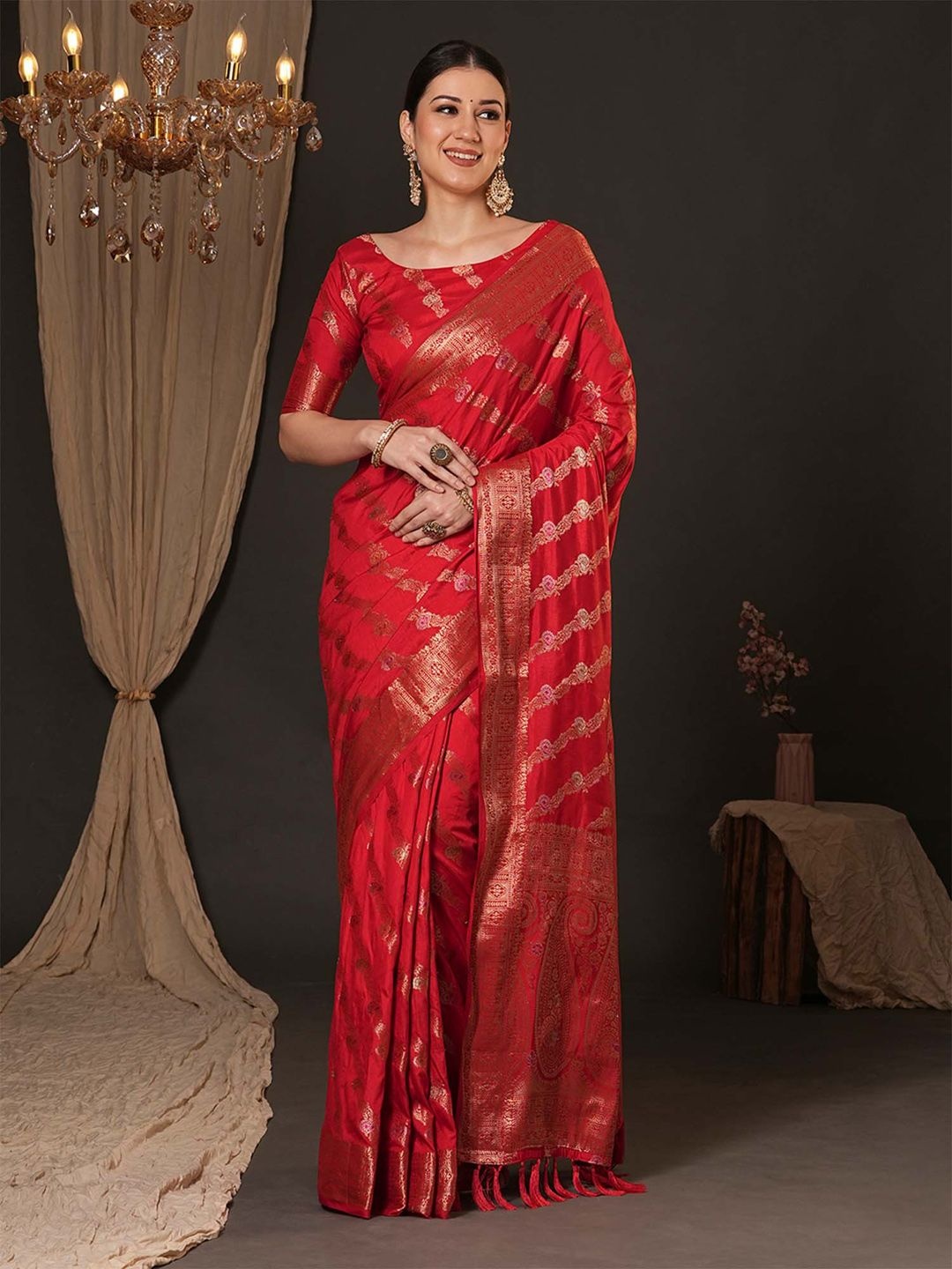 

Anouk Woven Design Zari Silk Blend Banarasi Saree, Red