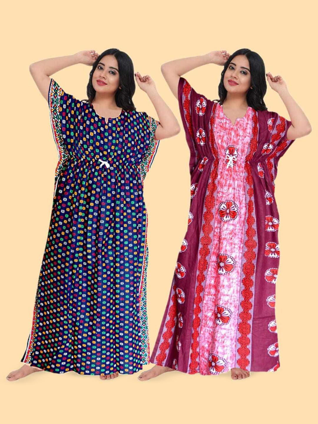 

PR PINK ROYAL Women Pack of 2 Pure Cotton Maxi Kaftan Nightdress
