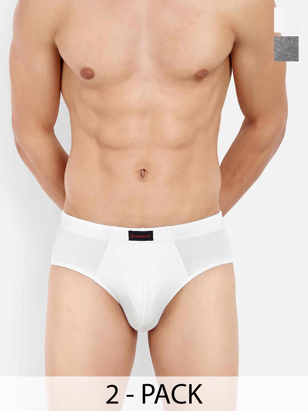 

LOGGERHEAD Pack Of 2 Mid-Rise Basic Briefs LHCB001-GREY-WHITE