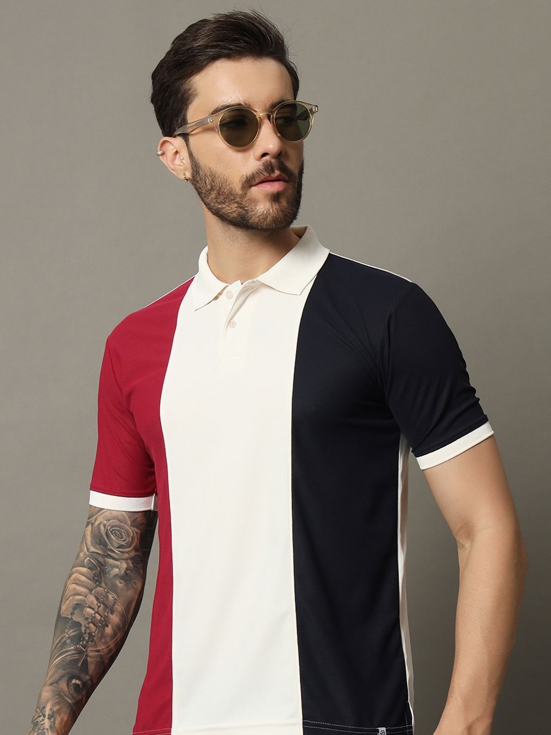 

RENUOVO Men Colourblocked Polo Collar Cotton T-shirt, White