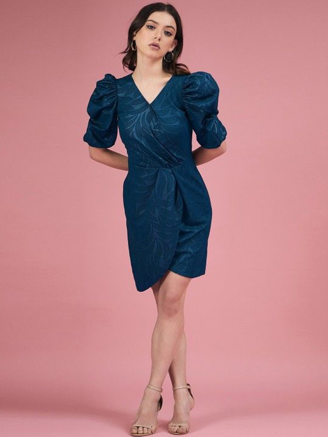 

DressBerry V-Neck Puff Sleeve Wrap Dress, Green