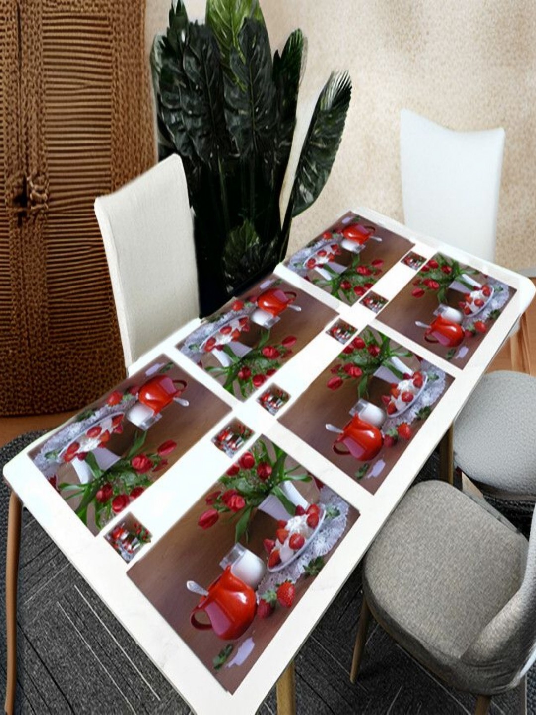 

REVEXO Brown & Red 12 Pcs Printed Rectangular Shaped Coasters & Table Placemats