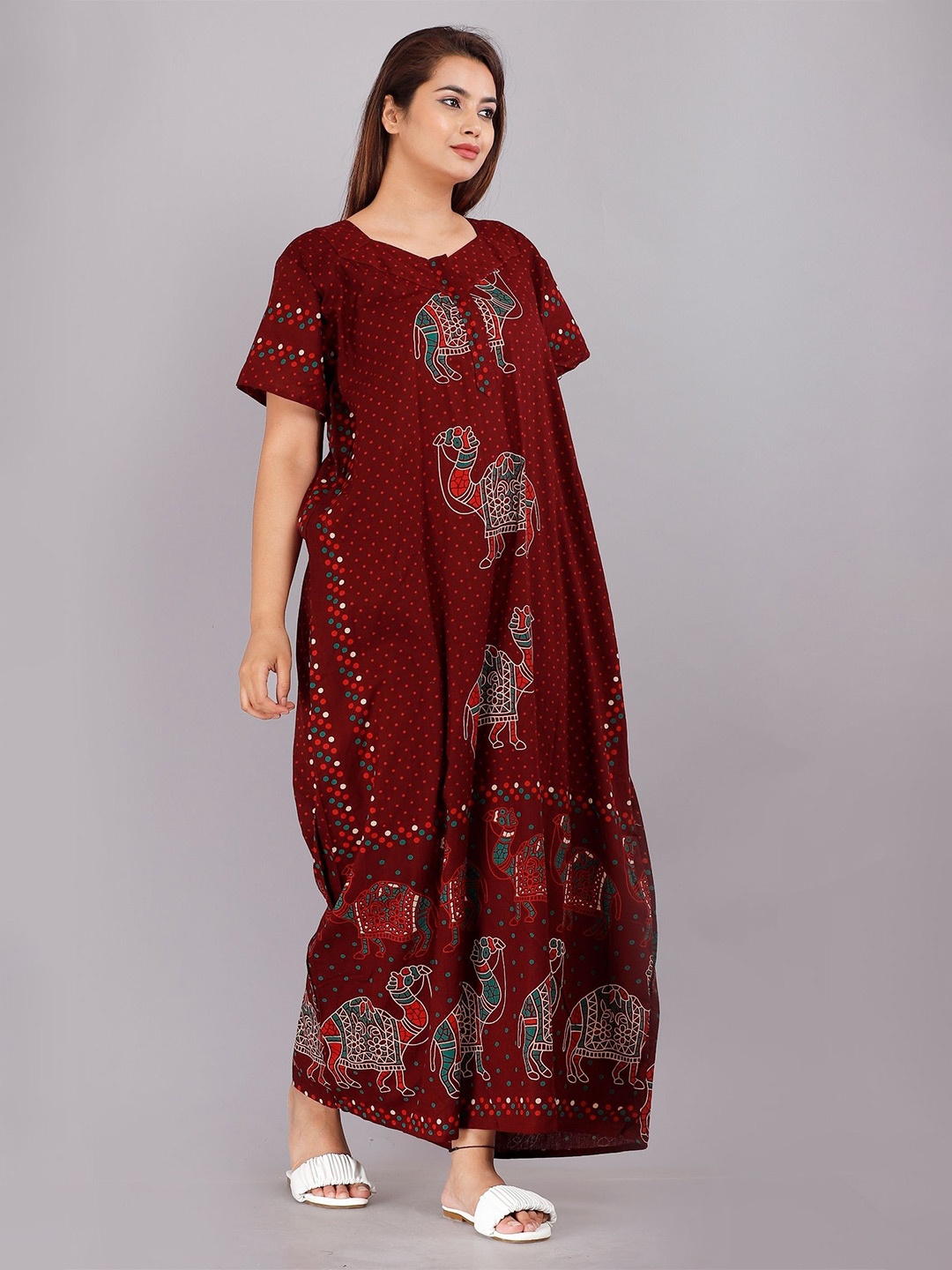 

PR PINK ROYAL Printed Maxi Nightdress, Maroon