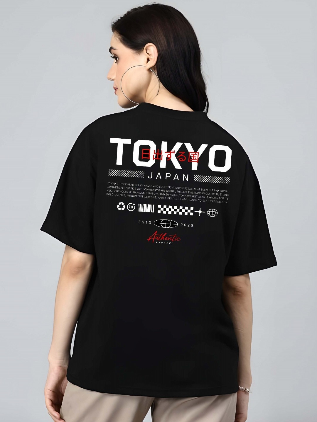 

SZN Women Typography Printed Round Neck Cotton Oversized T-shirt, Black