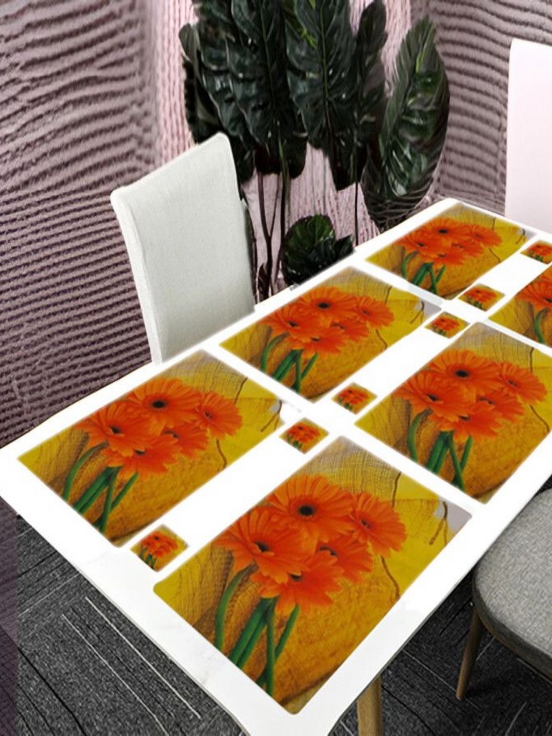 

REVEXO Yellow 12 Pieces Floral Printed Rectangular Shaped Coasters & Table Placemats