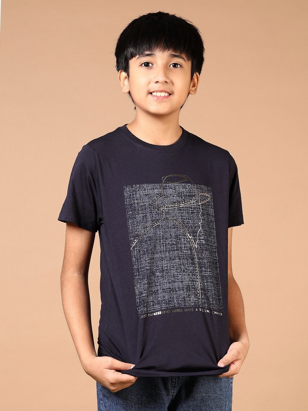 

V-Mart Boys Graphic Printed Round Neck Cotton T-shirt, Navy blue