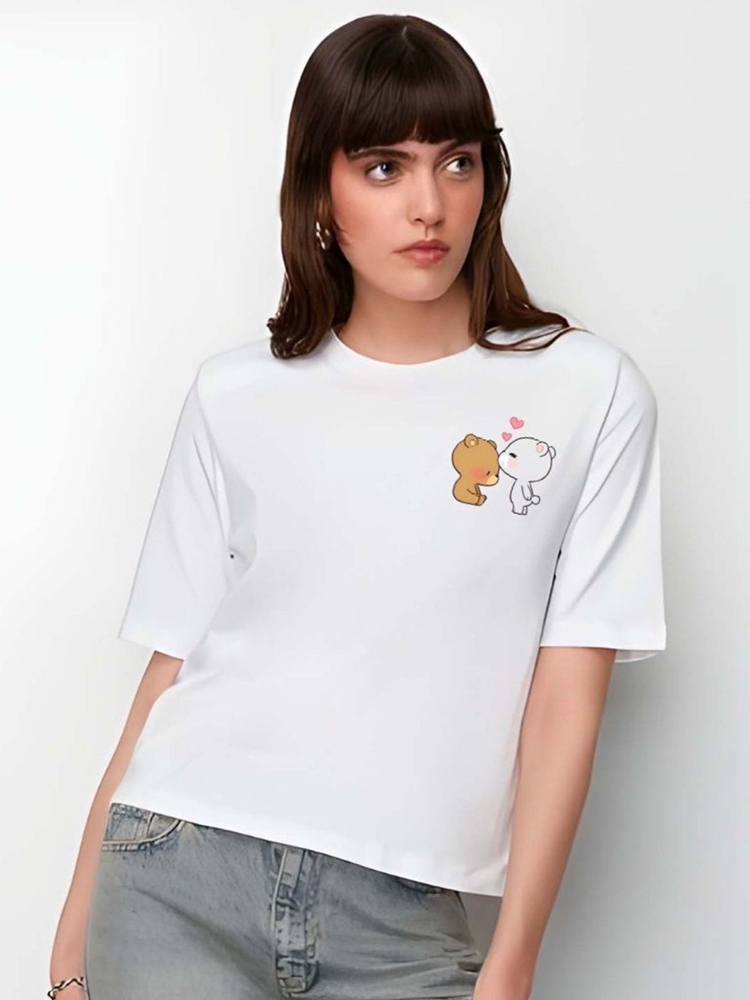 

Moda Rapido Women Graphic Printed Round Neck Cotton Oversized T-shirt, White