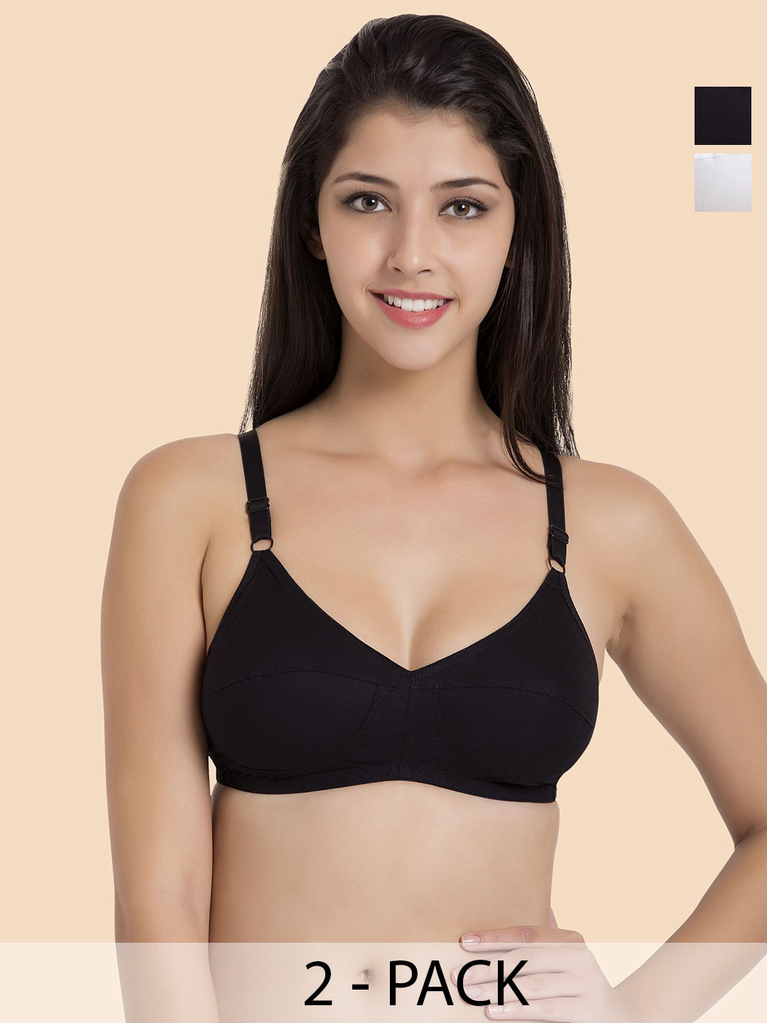 

Souminie Pack of 2 Non Padded Full Coverage Pure Cotton Minimizer Bra, White