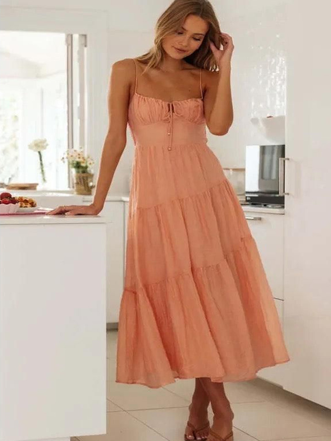 

Alamode By Akanksha Peach Bercie Summer Holiday Dress