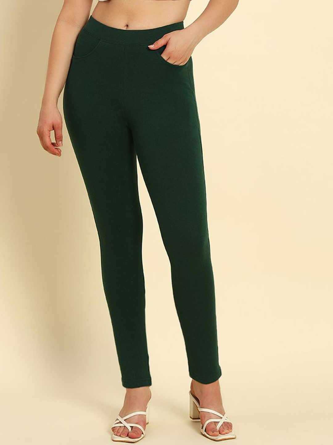 

thread plus Cotton Ankle Length Leggings, Green