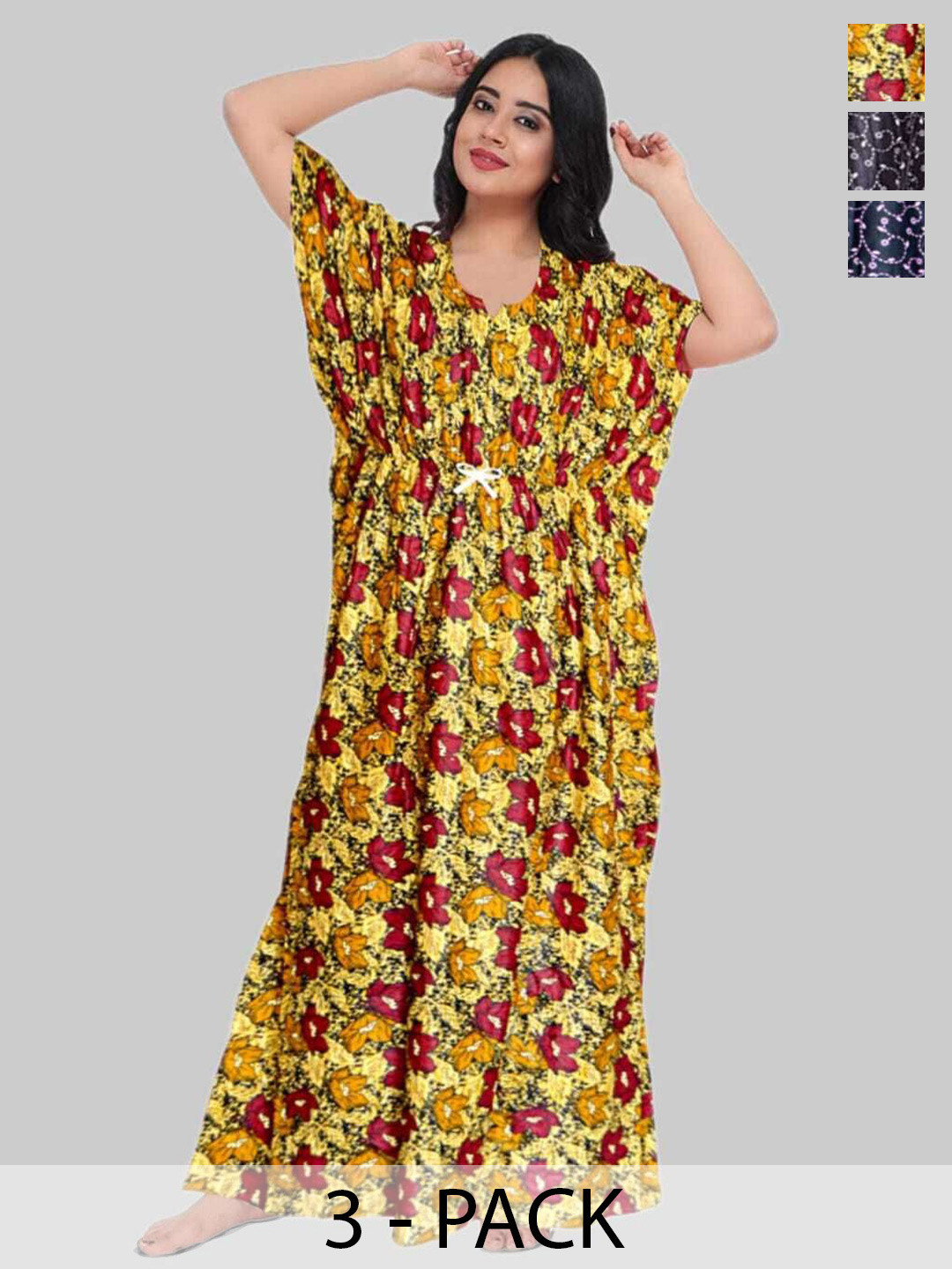 

PR PINK ROYAL Women Pack Of 3 Pure Cotton Maxi Nightdress, Brown