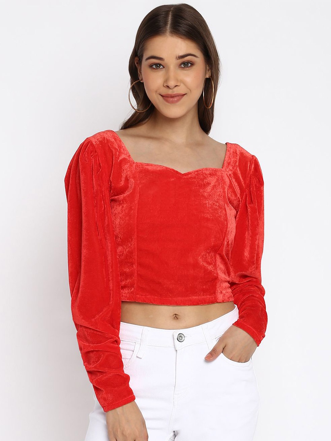 

DressBerry Women Solid Square Neck Top, Red