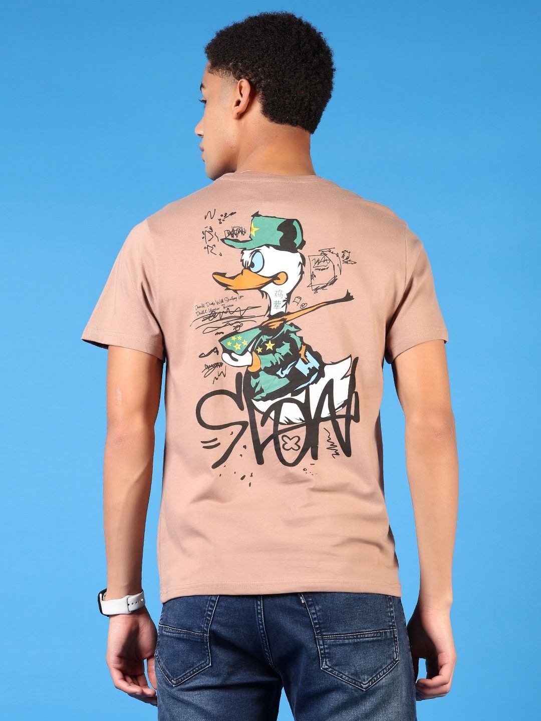 

V-Mart Men Donald Duck Graphic Printed Round Neck Cotton T-shirt, Mauve