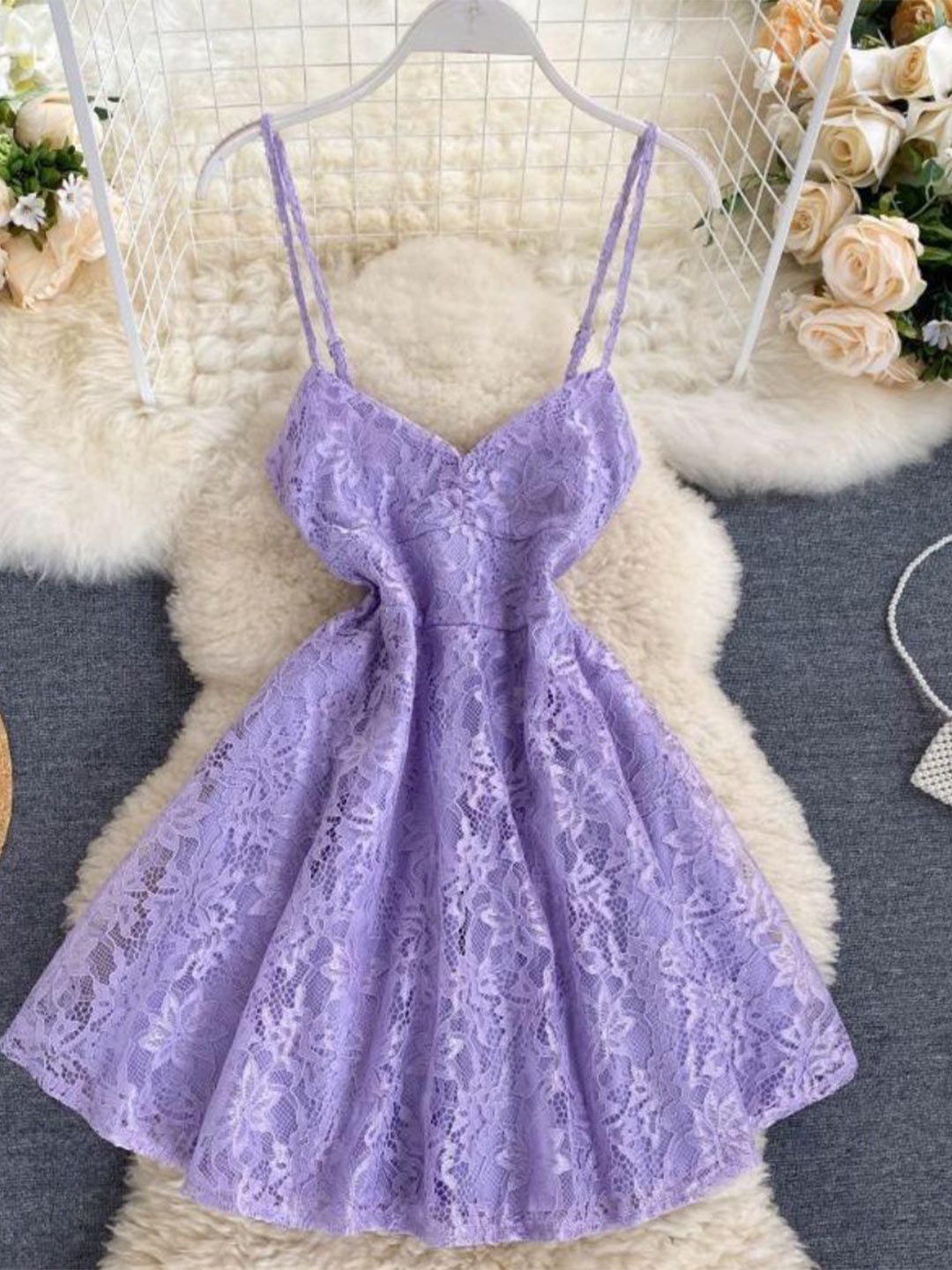 

MADE FOR HER LABEL Milano Lace Lavender Skater Mini Dress For Women