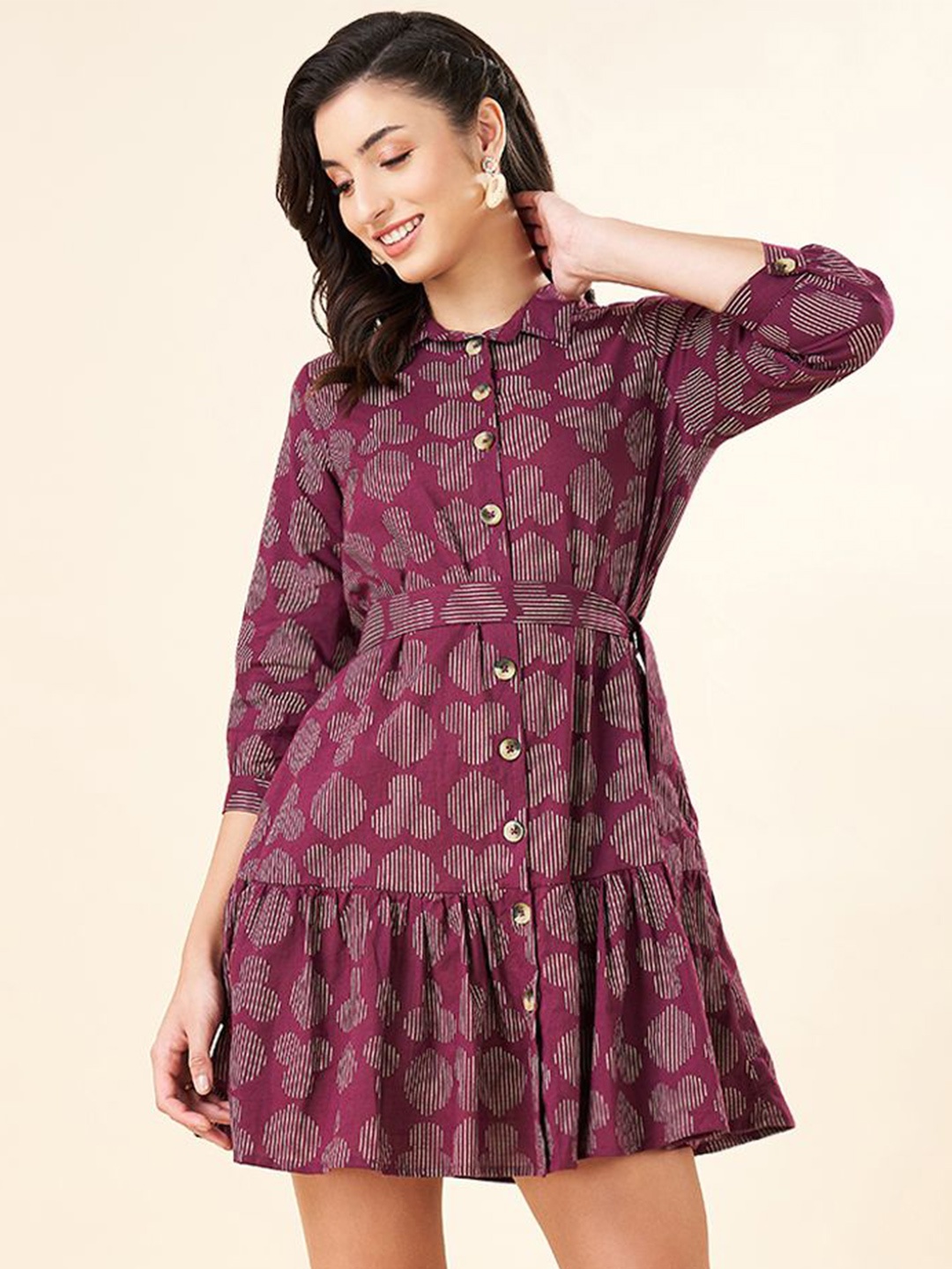 

AKKRITI BY PANTALOONS Printed Drop-Waist Dress, Purple