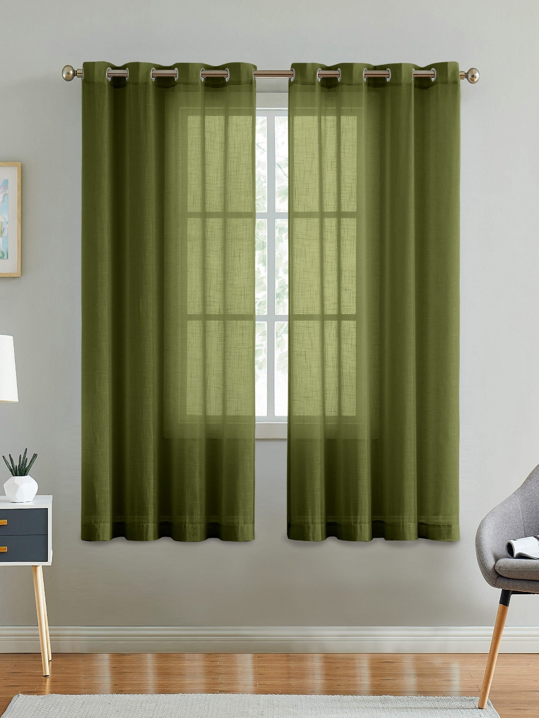 

Aura Green Linen Window Curtains