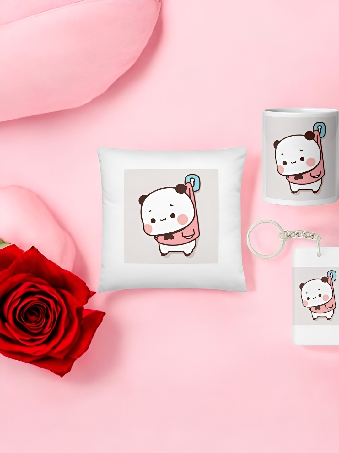 

Anikmart 3-Pieces White & Black Printed Cushion With Mug And Key Chain