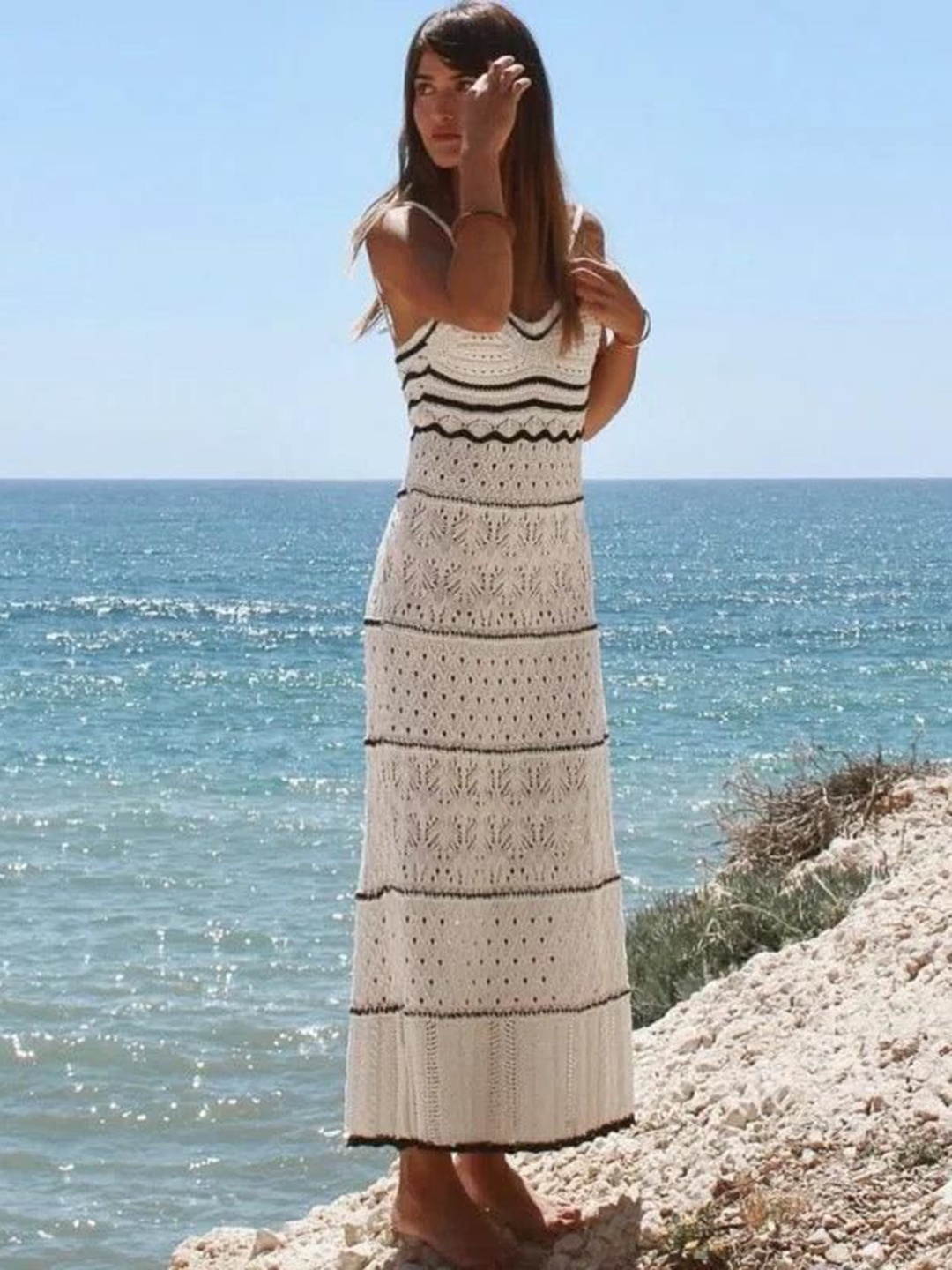 

Alamode By Akanksha Multi Matsel Luxe Soft Knit Dress, White
